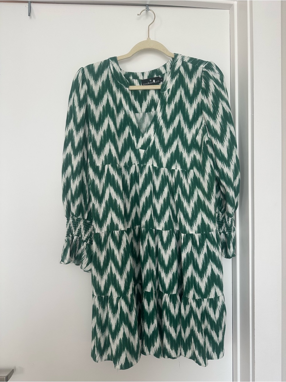 Tuckernuck Green and White Chevron V-Neck Tiered Dress